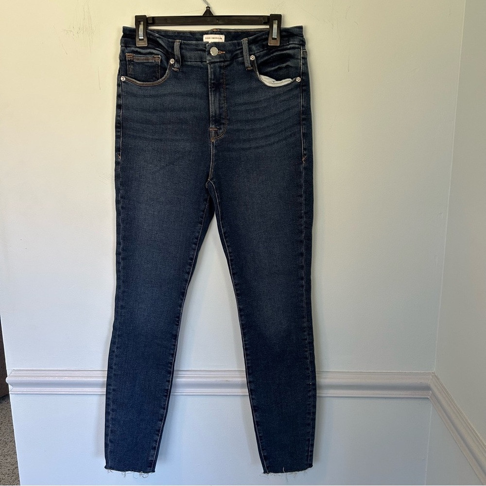 Good American Good Legs Stretch Skinny Distressed Blue Jeans Size 2